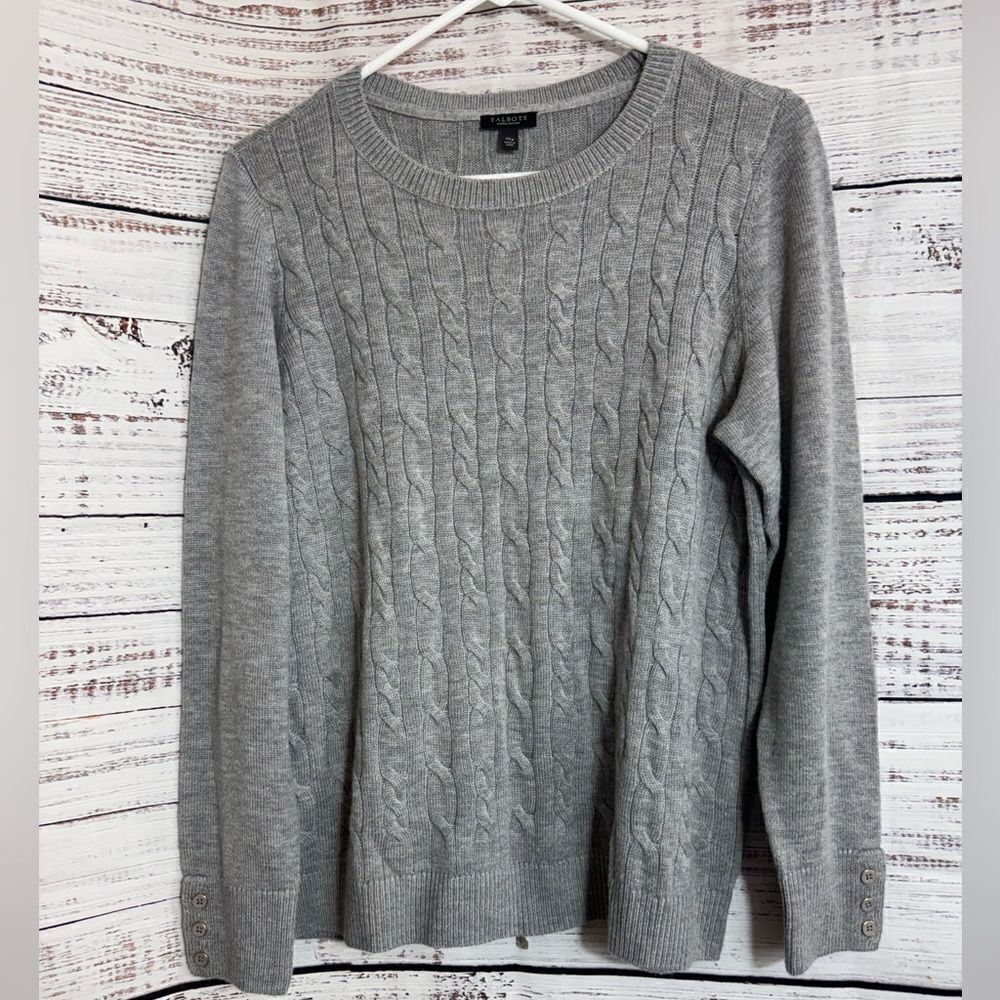 Talbots Sweater womens plus size 1x petite Cable Knit‎ crew Neck Nylon Lamb wool